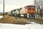 Loaded coal train rolls east near the yard entrance